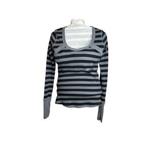 Vanity Essentials Women's Gray Black Lace Back Long Sleeve Top Medium Stretch